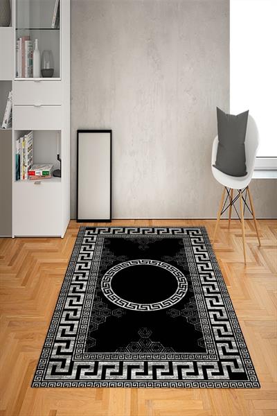 Kaymaz Taban Yıkanabilir Çerçeveli Medusa Desenli Dot Taban Halı