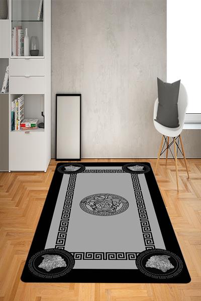 Kaymaz Taban Yıkanabilir Çerçeveli Medusa Desenli Dot Taban Halı