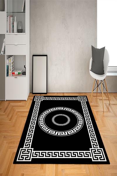 Kaymaz Taban Yıkanabilir Dekoratif Çeçeveli Desenli Dot Taban Halı