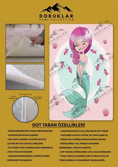 Kaymaz Taban Yıkanabilir Deniz Kızı Desenli Çocuk Halısı