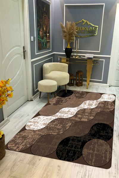 Kaymaz Taban Yıkanabilir Dijital Baskı Geometrik Desenli Halı