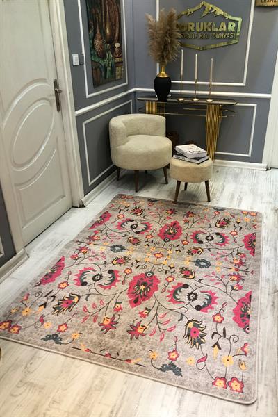 Kaymaz Taban Yıkanabilir Dijital Baskı Dekoratif Hasır Desenli Dot Taban Halı NH001