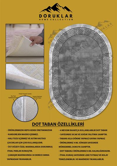 Kaymaz Taban Yıkanabilir Dijital Baskı Oval Kesim Dekoratif Modern Desenli Dot Taban Halı OVAL003