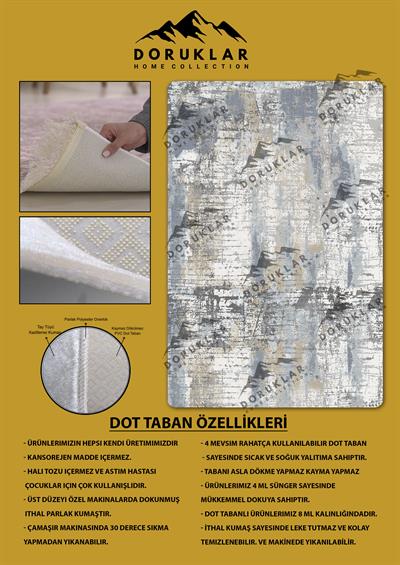 Kaymaz Taban Yıkanabilir Dijital Baskı Mavi Bej Eskitme Desenli Halı