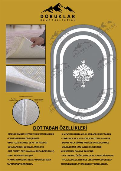 Kaymaz Taban Yıkanabilir Dijital Baskı Oval Kesim Dekoratif Modern Desenli Dot Taban Halı OVAL017
