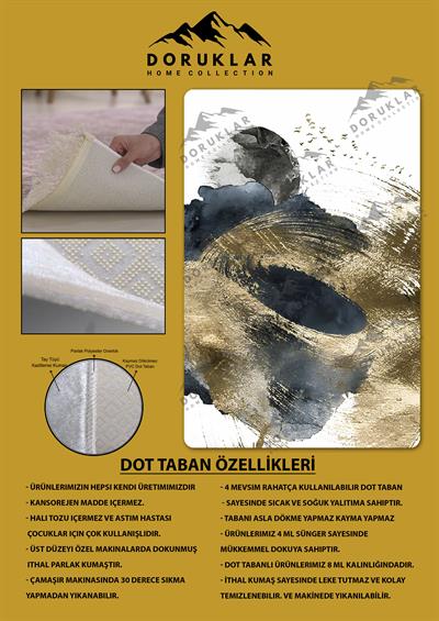 Kaymaz Taban Yıkanabilir Dijital Baskı Dekoratif Modern Desenli Dot Taban Halı Soft  Serisi SFT37