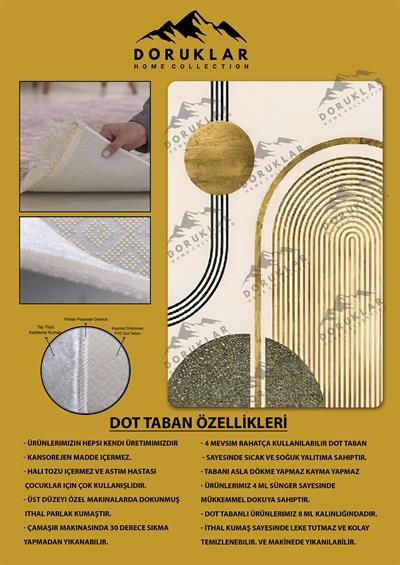 Kaymaz Taban Yıkanabilir Dijital Baskı Dekoratif Modern Desenli Dot Taban Halı Soft  Serisi SFT25