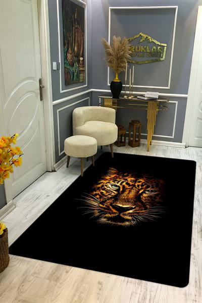 Kaymaz Taban Yıkanabilir Dijital Baskı Dekoratif Modern Desenli Dot Taban Halı Leopar Serisi LEO01