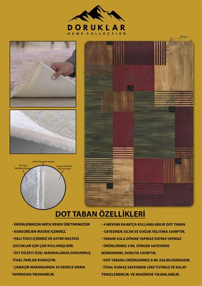 Kaymaz Taban Yıkanabilir Dijital Baskı Dekoratif Modern Desenli Dora Serisi Dot Taban Halı DR16