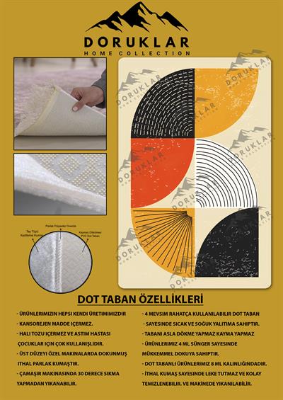 Kaymaz Taban Yıkanabilir Dijital Baskı Dekoratif Modern Desenli Marry Serisi Dot Taban Halı MRY11