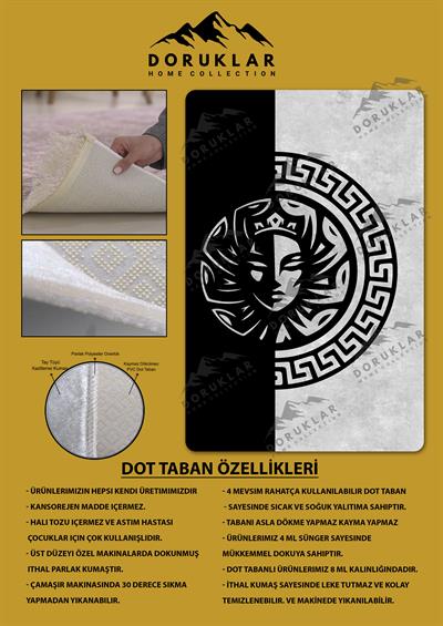 Kaymaz Taban Yıkanabilir Dijital Baskı Dekoratif Modern Desenli Apollo Serisi Dot Taban Halı AP16