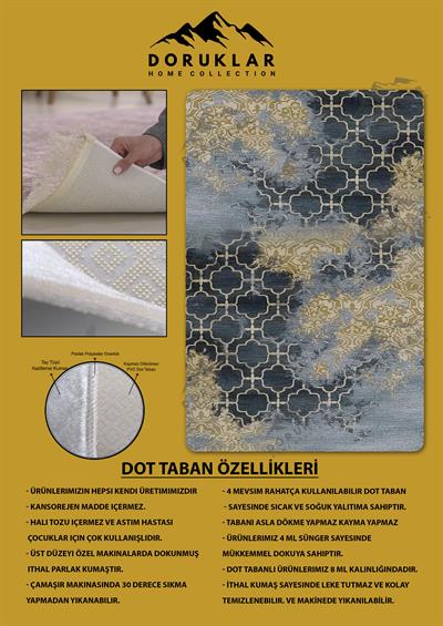 Kaymaz Taban Yıkanabilir Dijital Baskı Dekoratif Modern Desenli Dot Taban Halı Soft  Serisi SFT36