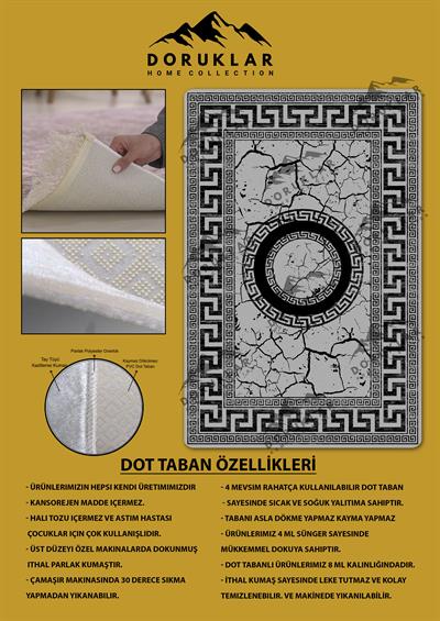 Kaymaz Taban Yıkanabilir Dijital Baskı Çerçeveli Mermer Desenli Halı