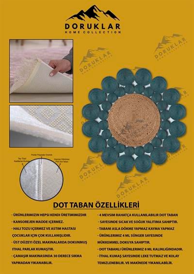 Kaymaz Taban Yıkanabilir Dijital Baskı Lazer Kesim Jüt Görünüm Hasır Desenli Dot Taban Halı