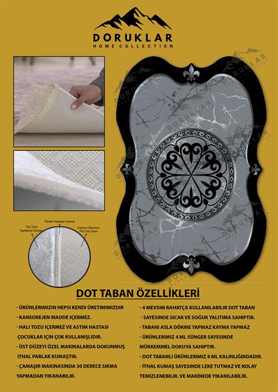 Kaymaz Taban Yıkanabilir Dijital Baskı Dekoratif Modern Desenli Elegance Serisi Lazer Kesim Dot Taban Halı ELG13