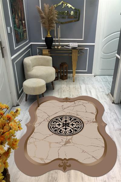 Kaymaz Taban Yıkanabilir Dijital Baskı Dekoratif Modern Desenli Elegance Serisi Lazer Kesim Dot Taban Halı ELG16
