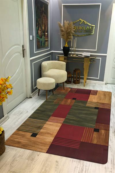 Kaymaz Taban Yıkanabilir Dijital Baskı Dekoratif Modern Desenli Dora Serisi Dot Taban Halı DR16