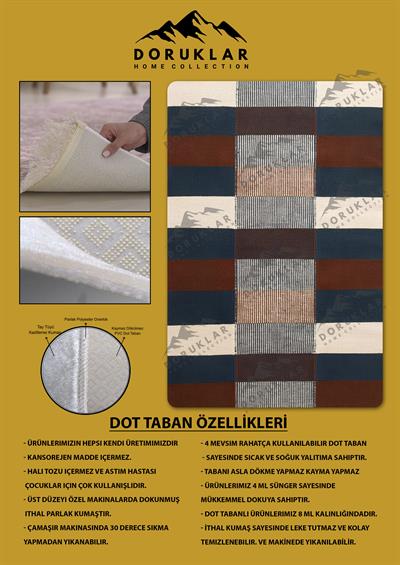 Kaymaz Taban Yıkanabilir Dijital Baskı Dekoratif Modern Desenli Alfa Serisi Dot Taban Halı ALF02