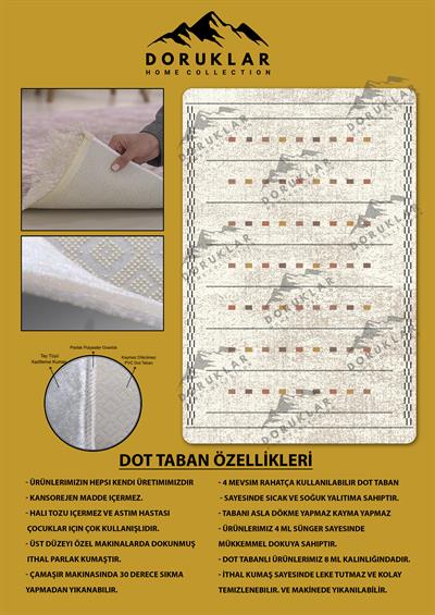 Kaymaz Taban Yıkanabilir Dijital Baskı Dekoratif Modern Desenli Dot Taban Halı Nova Serisi NV12
