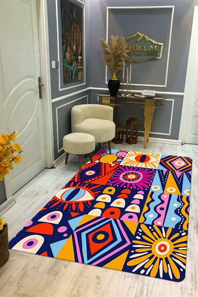 Kaymaz Taban Yıkanabilir Dijital Baskı Dekoratif Modern Desenli Dot Taban Halı Soft  Serisi SFT17