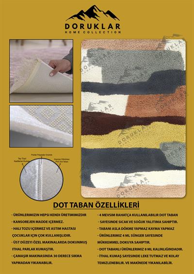 Kaymaz Taban Yıkanabilir Dijital Baskı Dekoratif Modern Desenli Dora Serisi Dot Taban Halı DR15