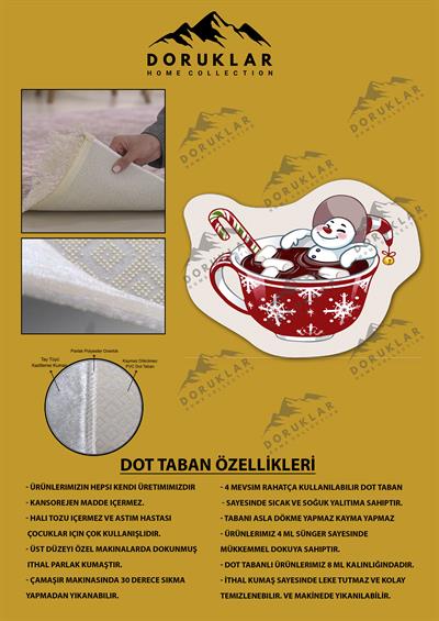 Kaymaz Taban Yıkanabilir Dijital Baskı Yılbaşı Desenli Dot Taban Halı
