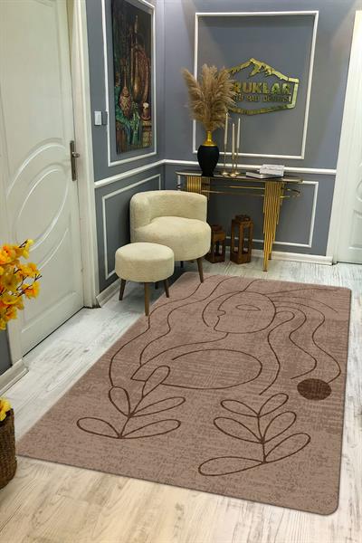Kaymaz Taban Yıkanabilir Dijital Baskı Dekoratif Modern Desenli Retro Serisi Dot Taban Halı RTR04