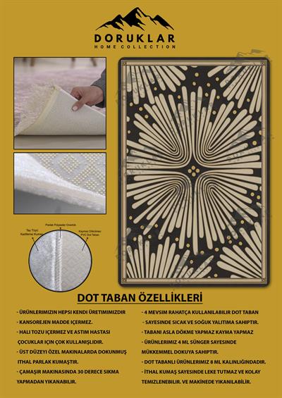 Kaymaz Taban Yıkanabilir Dijital Baskı Dekoratif Modern Desenli Dora Serisi Dot Taban Halı DR11
