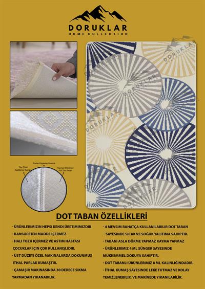 Kaymaz Taban Yıkanabilir Dijital Baskı Dekoratif Modern Desenli Alfa Serisi Dot Taban Halı ALF04
