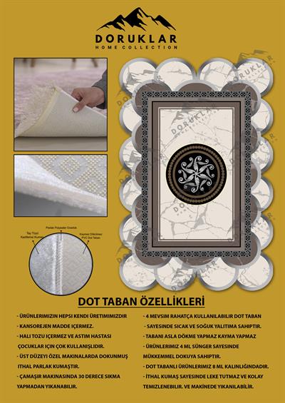 Kaymaz Taban Yıkanabilir Dijital Baskı Dekoratif Modern Desenli Elegance Serisi Lazer Kesim Dot Taban Halı ELG19