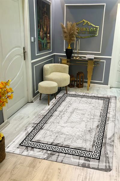 Kaymaz Taban Yıkanabilir Dijital Baskı Çerçeveli Desenli Halı