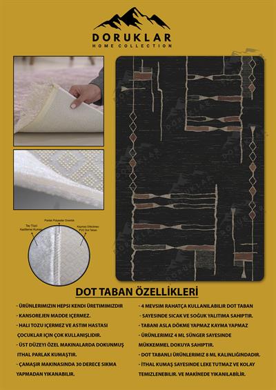 Kaymaz Taban Yıkanabilir Dijital Baskı Dekoratif Modern Desenli Alfa Serisi Dot Taban Halı ALF13