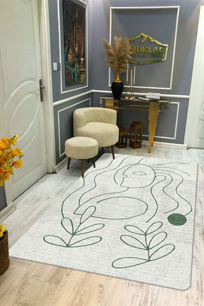 Kaymaz Taban Yıkanabilir Dijital Baskı Dekoratif Modern Desenli Retro Serisi Dot Taban Halı RTR02