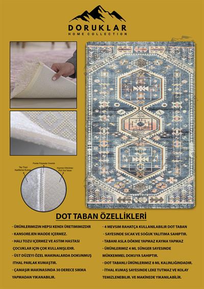 Kaymaz Taban Yıkanabilir Dijital Baskı Dekoratif Modern Desenli Dora Serisi Dot Taban Halı DR27