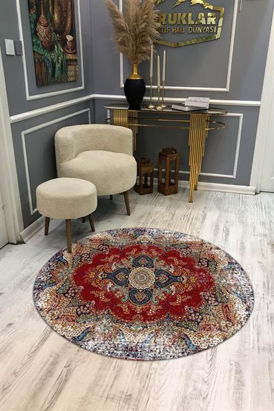 Kaymaz Taban Yıkanabilir Dijital Baskı Dekoratif Modern Desenli Yuvarlak Dot Taban Halı
