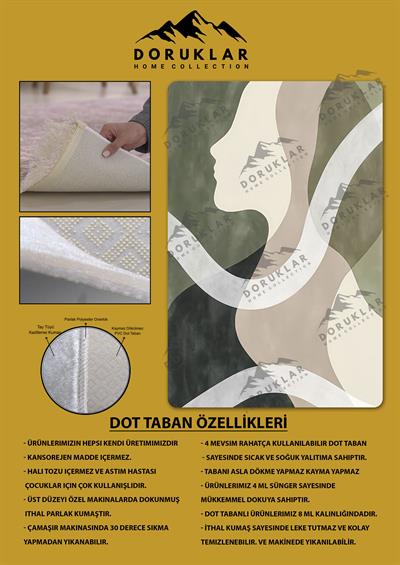 Kaymaz Taban Yıkanabilir Dijital Baskı Dekoratif Modern Desenli Dot Taban Halı Soft  Serisi SFT31