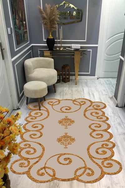 Kaymaz Taban Yıkanabilir Dijital Baskı Dekoratif Modern Desenli Elegance Serisi Lazer Kesim Dot Taban Halı ELG51