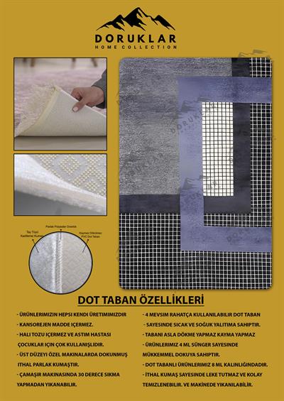 Kaymaz Taban Yıkanabilir Dijital Baskı Dekoratif Modern Desenli Dot Taban Halı Nes V2 Serisi NES008