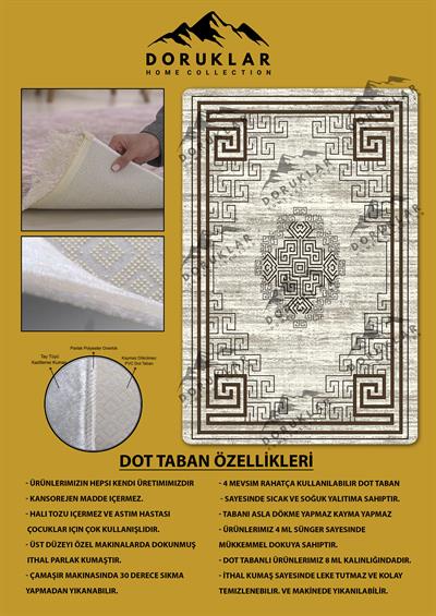 Kaymaz Taban Yıkanabilir Dijital Baskı Çerçeveli Desenli Halı