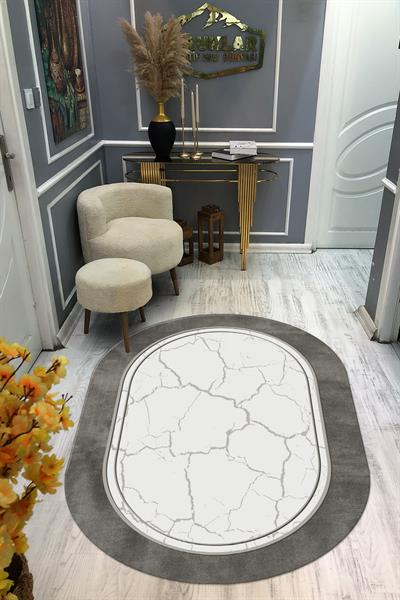 Kaymaz Taban Yıkanabilir Dijital Baskı Oval Kesim Dekoratif Modern Desenli Dot Taban Halı OVAL011