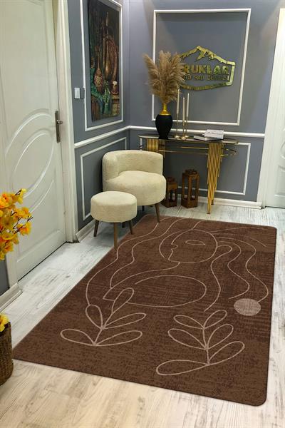 Kaymaz Taban Yıkanabilir Dijital Baskı Dekoratif Modern Desenli Retro Serisi Dot Taban Halı RTR03