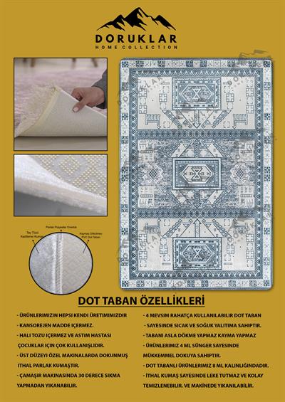 Kaymaz Taban Yıkanabilir Dijital Baskı Dekoratif Modern Desenli Dora Serisi Dot Taban Halı DR29