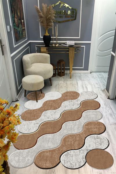 Kaymaz Taban Yıkanabilir Dijital Baskı Dekoratif Modern Desenli Elegance Serisi Lazer Kesim Dot Taban Halı ELG38