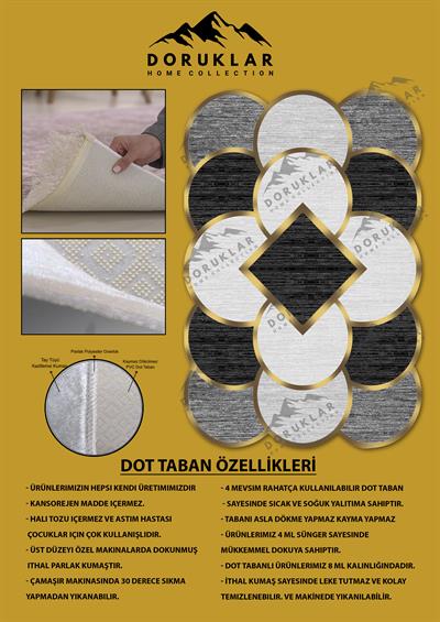 Kaymaz Taban Yıkanabilir Dijital Baskı Dekoratif Modern Desenli Elegance Serisi Lazer Kesim Dot Taban Halı ELG70