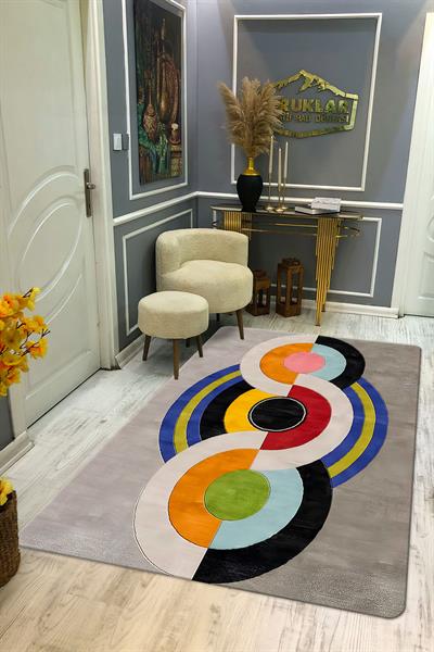 Kaymaz Taban Yıkanabilir Dijital Baskı Dekoratif Modern Desenli Dot Taban Halı Soft  Serisi SFT19