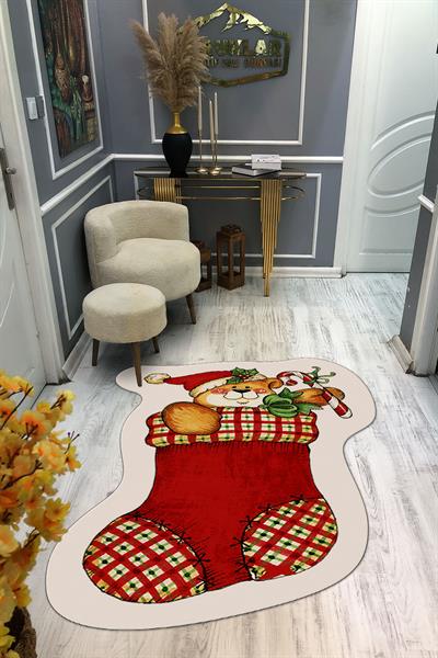Kaymaz Taban Yıkanabilir Dijital Baskı Yılbaşı Desenli Dot Taban Halı