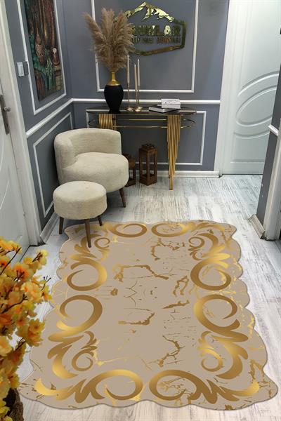 Kaymaz Taban Yıkanabilir Dijital Baskı Dekoratif Modern Desenli Elegance Serisi Lazer Kesim Dot Taban Halı ELG54