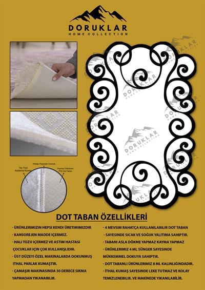 Kaymaz Taban Yıkanabilir Dijital Baskı Dekoratif Modern Desenli Elegance Serisi Lazer Kesim Dot Taban Halı ELG52