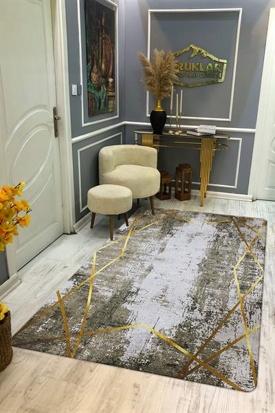 Kaymaz Taban Yıkanabilir Dijital Baskı Eskitme Desenli Salon Halısı