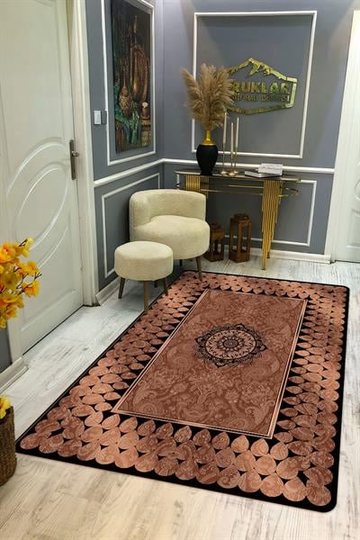 Kaymaz Taban Yıkanabilir Dijital Baskı Damlacık Desenli Halı